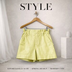 A.L.C. Paper Bag Waist Faux Leather Shorts Lime Yellow Size 2 NWT $295 MSRP